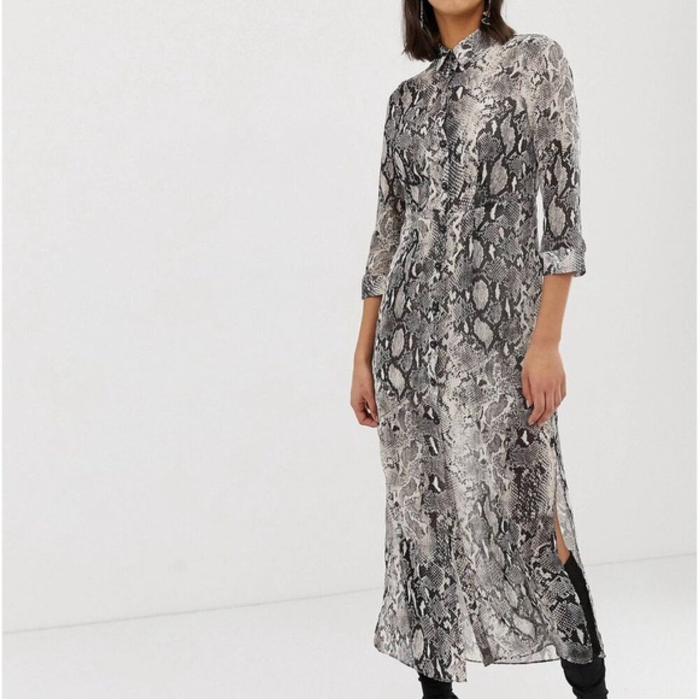 NWT River Island Heritage Sheer shirt dress in Grey snake print